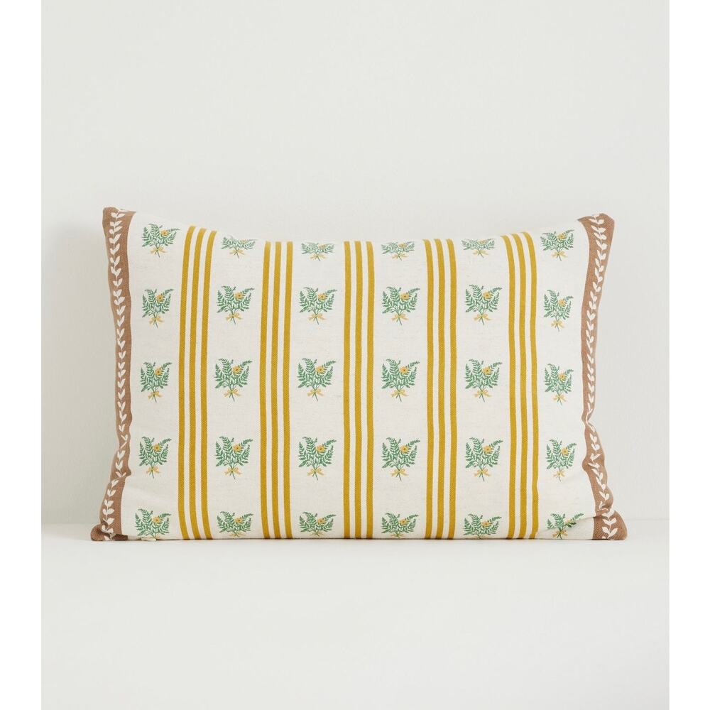 Anthropologie Tess Cotton Screen Printed Floral Striped Pillow